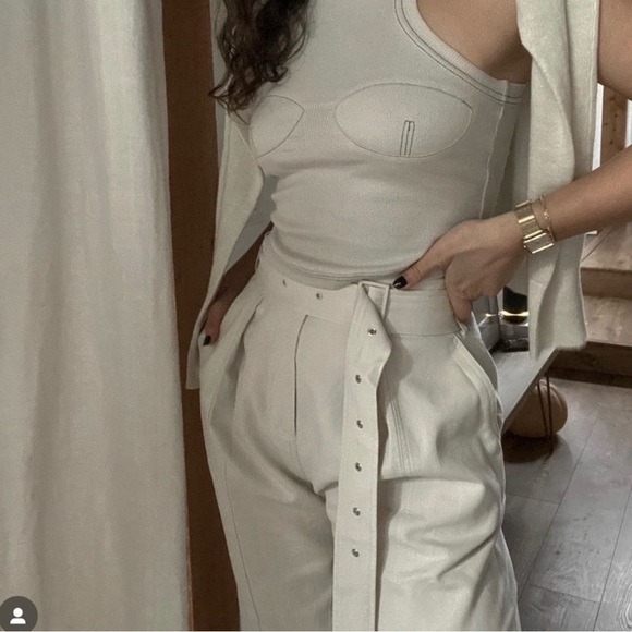 Low Classic Cream Straight-Leg Cargo Jumpsuit Pants with Belt - Picture 8 of 9